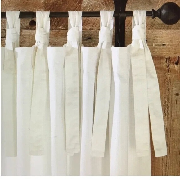 4 Pottery Barn Textured Cotton Curtain White Drapes 51”x 80” Tie Tops 19” - Picture 2 of 7